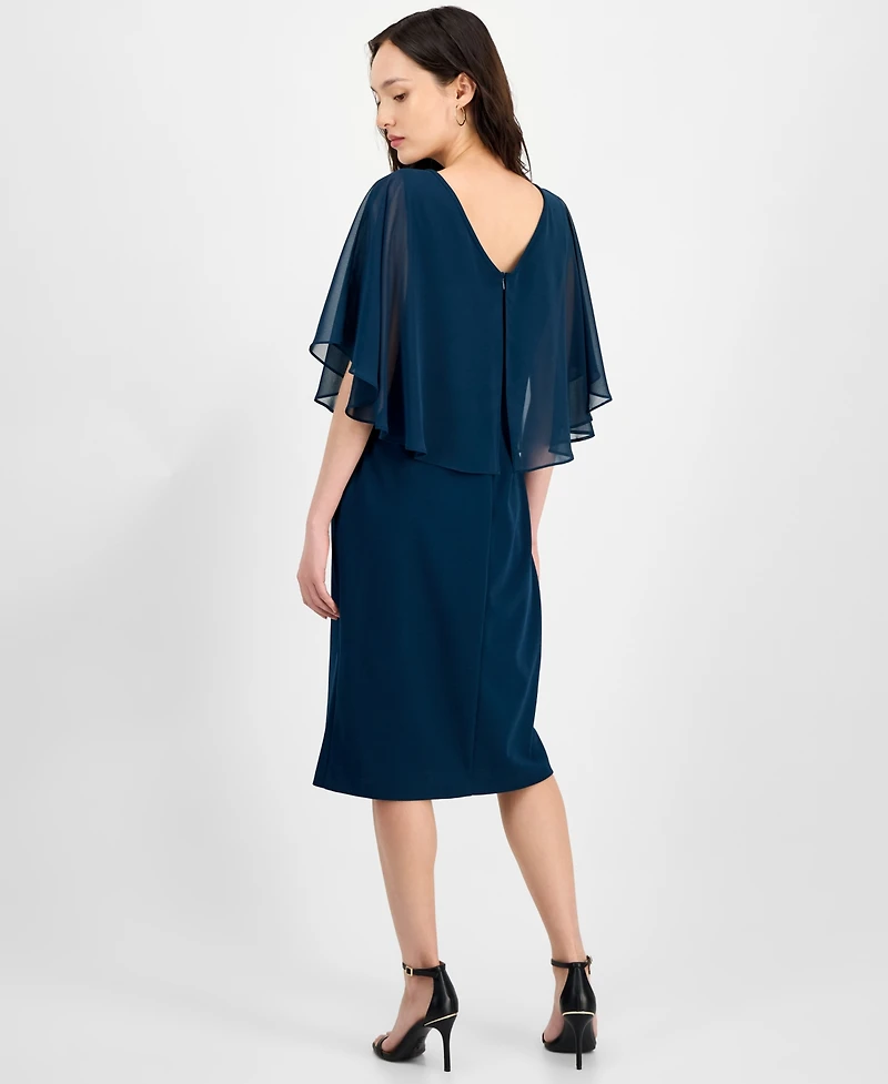 Connected Petite Cape Overlay Round Neck Dress