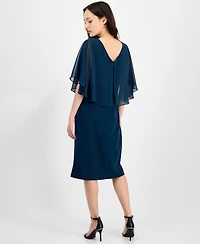 Connected Petite Cape Overlay Round Neck Dress