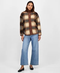 And Now This Women's Plaid Sherpa Fleece Collarless Jacket, Macy's Exclusive
