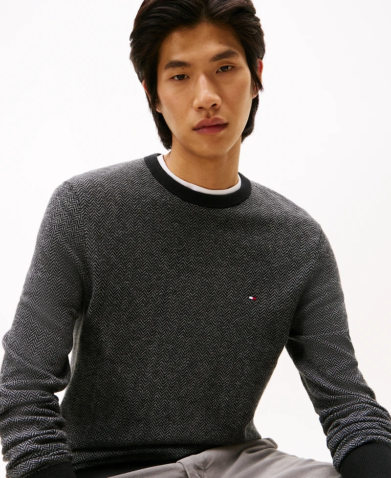 Tommy Hilfiger Men's Pima Cotton Cashmere Herringbone Crewneck Sweater