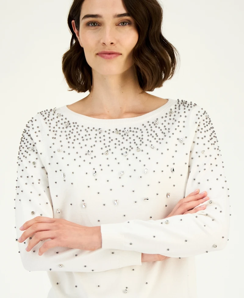Anne Klein Women's Embellished Boatneck Sweater