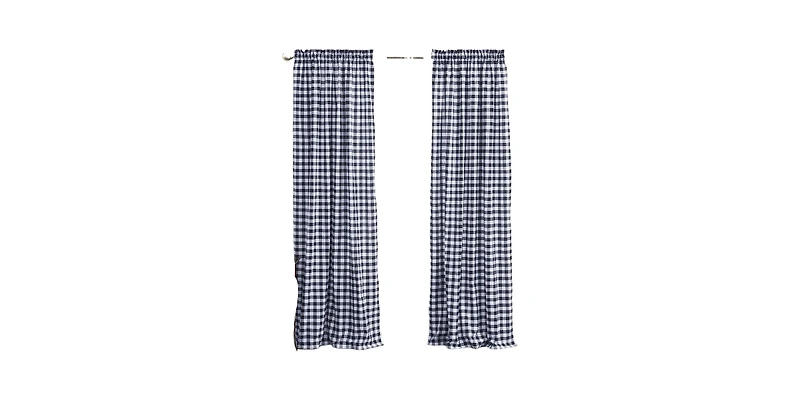 GoodGram Buffalo Check Gingham Custom Window Curtain Treatments - Single Panel 42 in. W x 63 L, Black