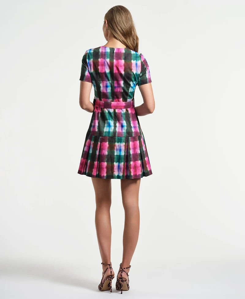 Isaac Mizrahi Women's Belted Pleated Short Dress