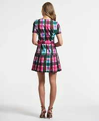 Isaac Mizrahi Women's Belted Pleated Short Dress