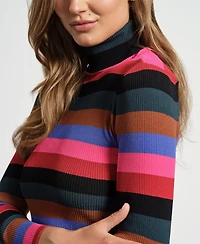 Isaac Mizrahi Women's Mock Neck Long Sleeve Striped Sweater