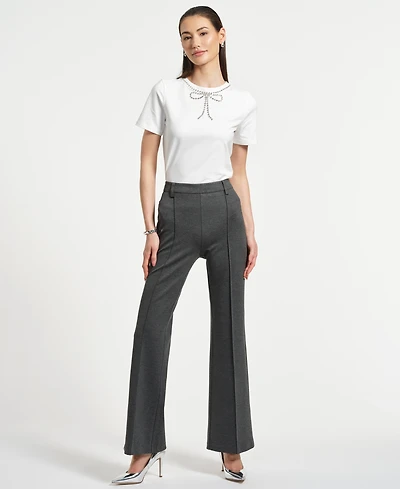 Isaac Mizrahi Women's Ponte Flare Mid Rise Pants