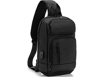 14 inch Sling Bag for Men,Black Crossbody Bag with Usb Charging Port Fits 10.2inch iPad, Casual