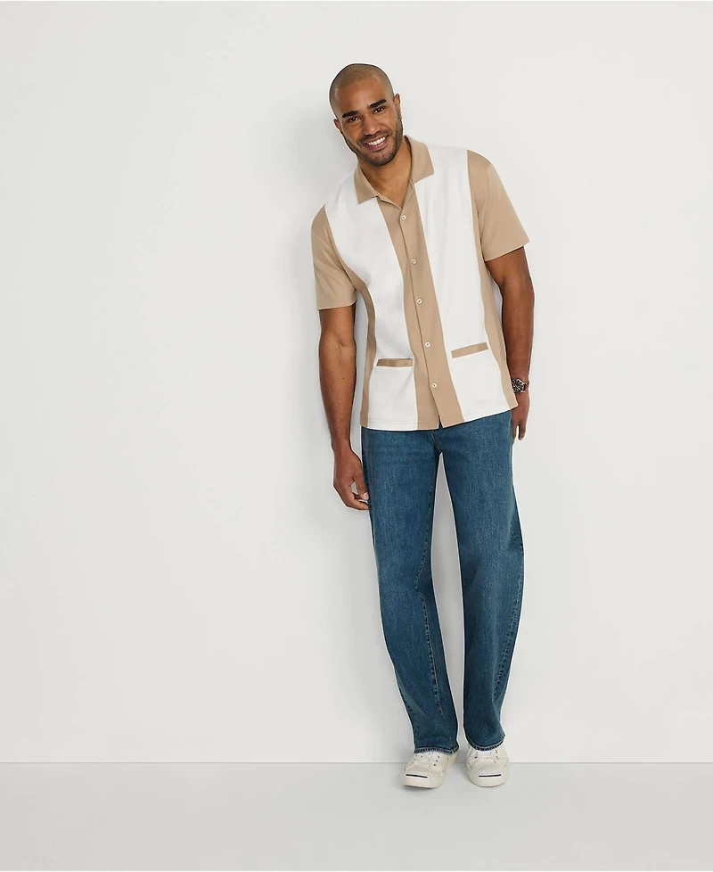 Lands' End Men's Short Sleeve Supima Retro Camp Collar Button Through Shirt