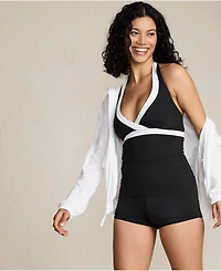 Lands' End Women's Long Torso V-Neck Halter Tankini Top