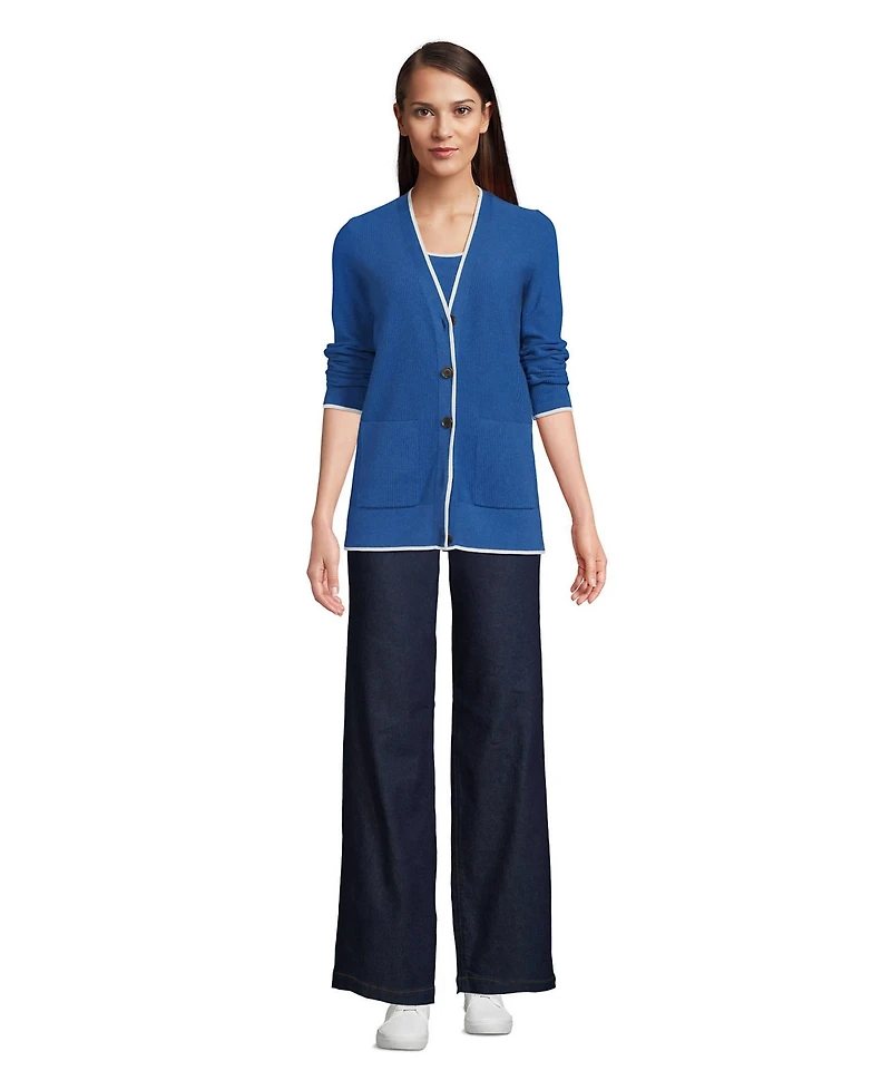 Lands' End Women's Fine Gauge Cotton Cardigan and Tank Sweater Set