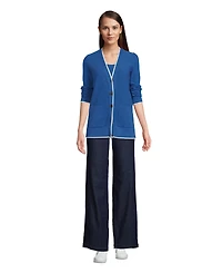 Lands' End Women's Fine Gauge Cotton Cardigan and Tank Sweater Set