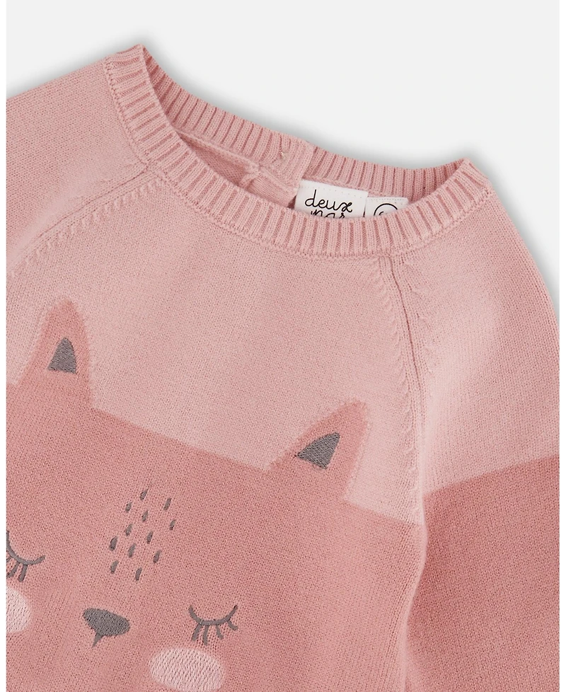 Deux par Baby Girls Knitted Bi-Color Cat Romper Old Pink