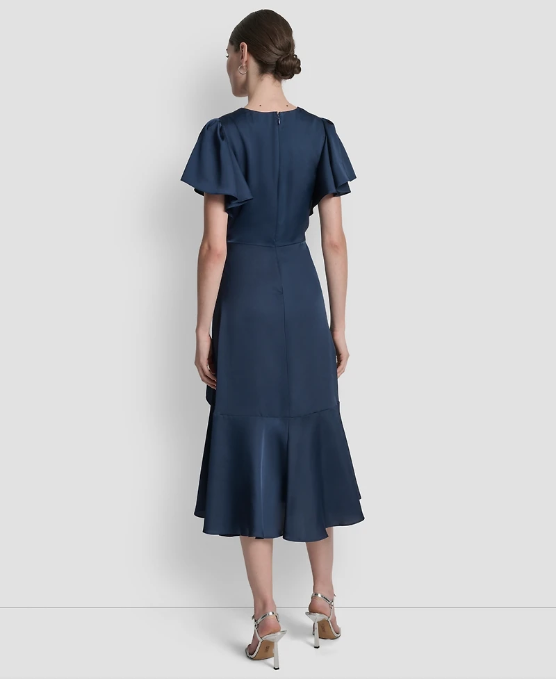 Dkny Women's Short Sleeve Faux Wrap Midi Dress