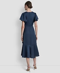 Dkny Women's Short Sleeve Faux Wrap Midi Dress