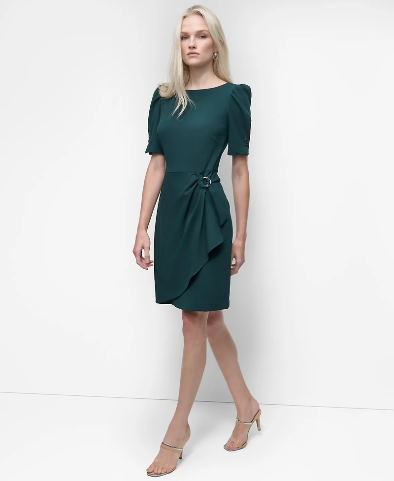 Dkny Women's Short Sleeve Jewel Neck Scuba Crepe Dress