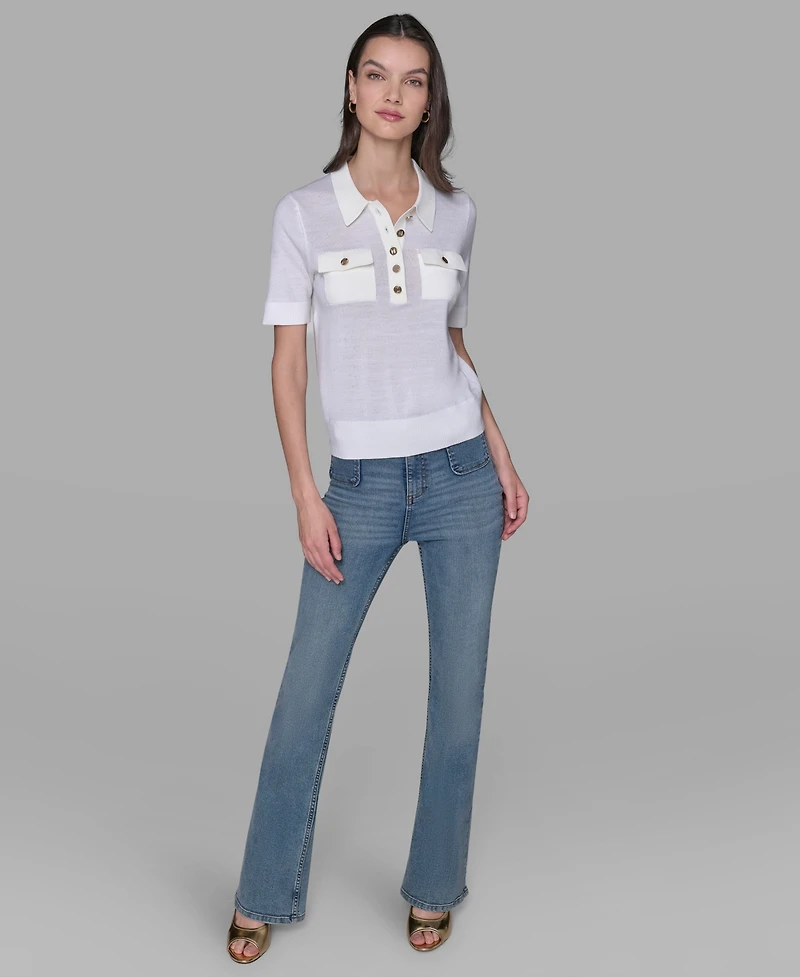 Karl Lagerfeld Paris Women's Short-Sleeve Button-Front Sweater