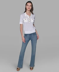 Karl Lagerfeld Paris Women's Short-Sleeve Button-Front Sweater