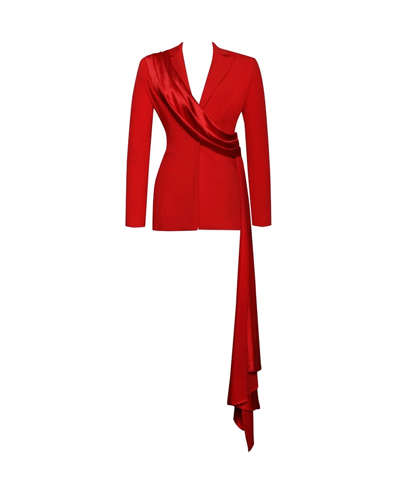 Miss Circle Women's Vandra Red Draping Blazer Jacket