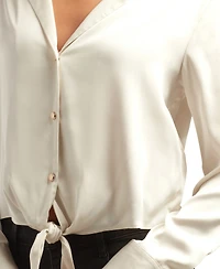 Bcx Juniors Long-Sleeve Tie-Hem Satin Top