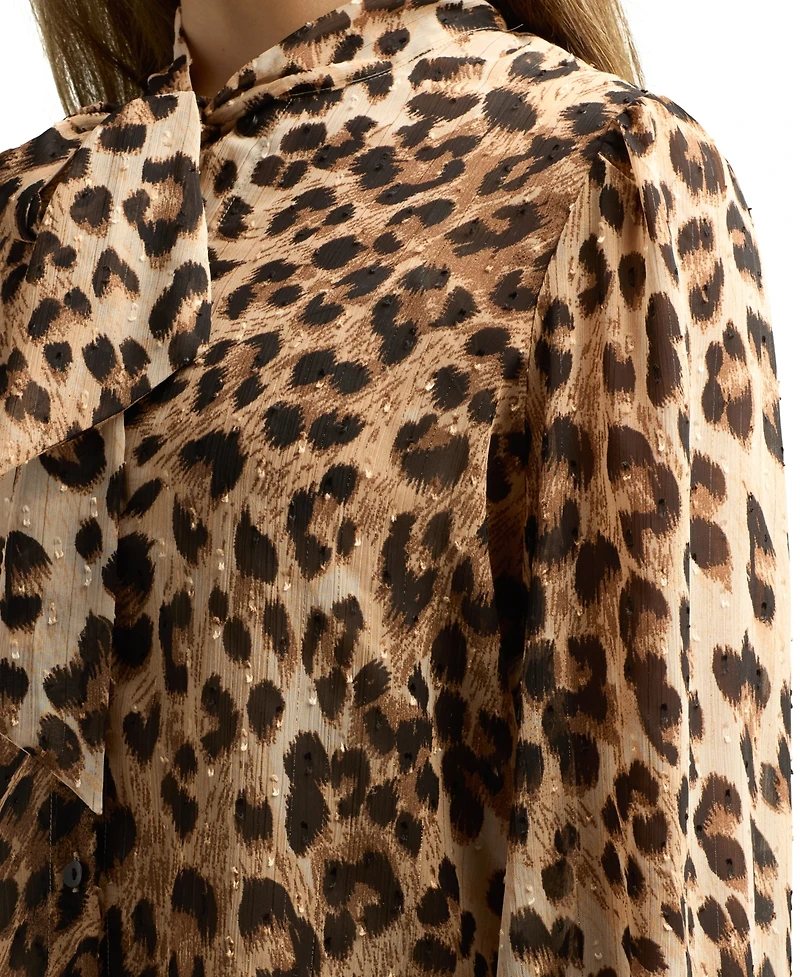 Bcx Juniors Printed Tie-Neck Long-Sleeve Blouse