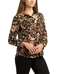 Bcx Juniors Printed Burnout Button-Front Long-Sleeve Top