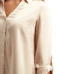 Bcx Juniors Stretch Satin Button-Up 3/4-Sleeve Top