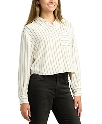 Bcx Juniors Stripe Long-Sleeve Button-Front Top