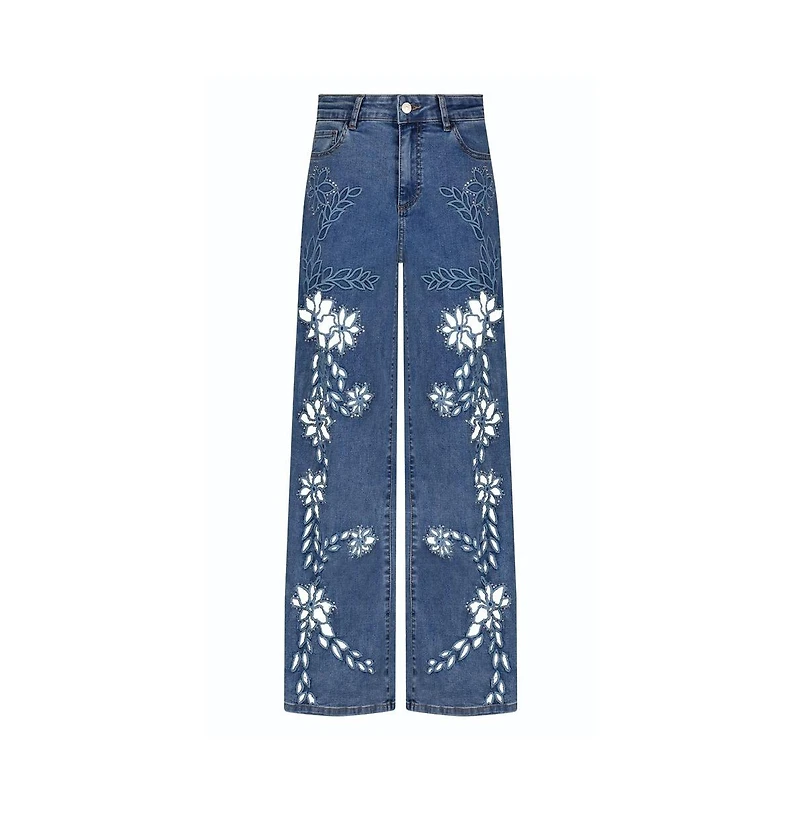 The Noli Shop Womens Zenya Crystal High Rise Jean - Medium Blue