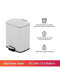 Mega Casa 5.3 Gal./20 Liter Rectangular Stainless-Steel-Made Matt White step-on Trash Can for kitchen