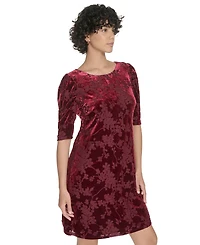 Tommy Hilfiger Women's Short Ruched Sleeve Velvet Dress