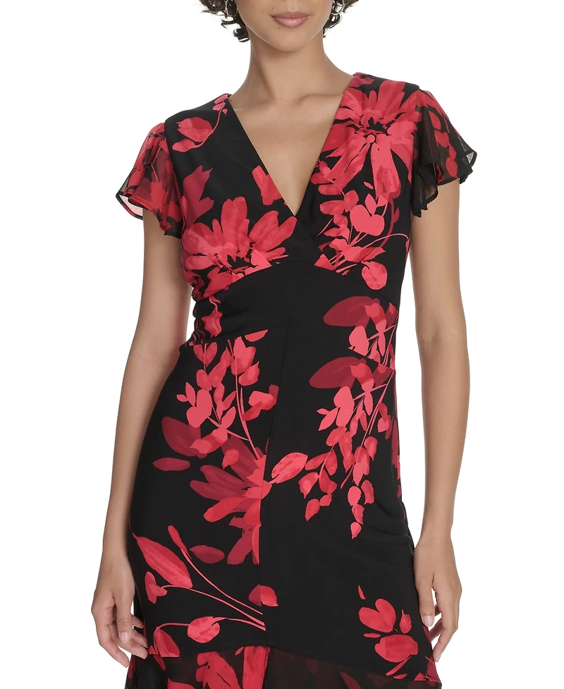 Tommy Hilfiger Women's Flutter Sleeve Chiffon Dress