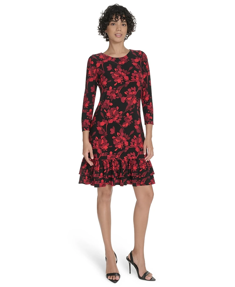 Tommy Hilfiger Women's 3/4-Sleeve Ruffle Hem Dress