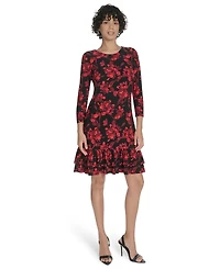 Tommy Hilfiger Women's 3/4-Sleeve Ruffle Hem Dress