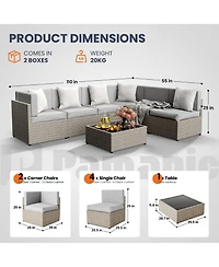 Gray 7-Piece Wicker Outdoor Sectional Set with Coffee Table and Gray Cushions