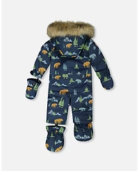Deux par Baby Boy One-Piece Play Snowsuit Designed for Car Seat Navy Animal Print - Baby|Toddler