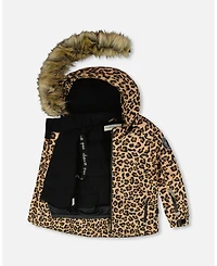 Deux par Girl Two-Piece Play Snowsuit with Animal Print Jacket Black - Child