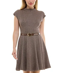 Taylor Women's Belted Jacquard A-Line Dress