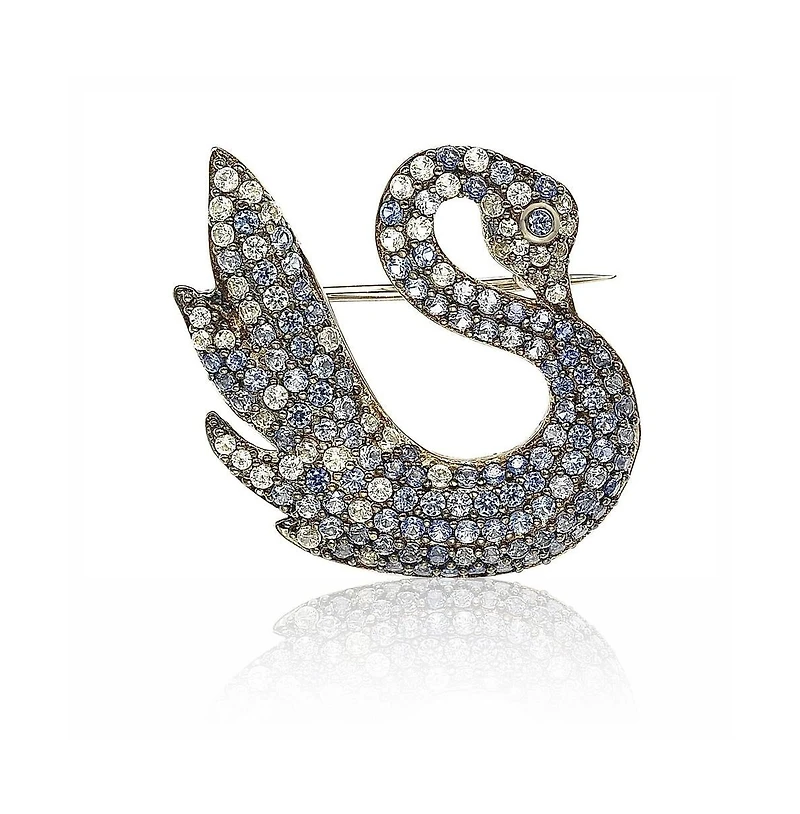 Suzy Levian Sterling Silver Sapphire Swan Brooch