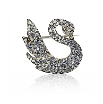 Suzy Levian Sterling Silver Sapphire Swan Brooch