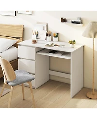 Mecale Computer Desk with Power Outlet Keyboard Tray and 3 Large Drawers