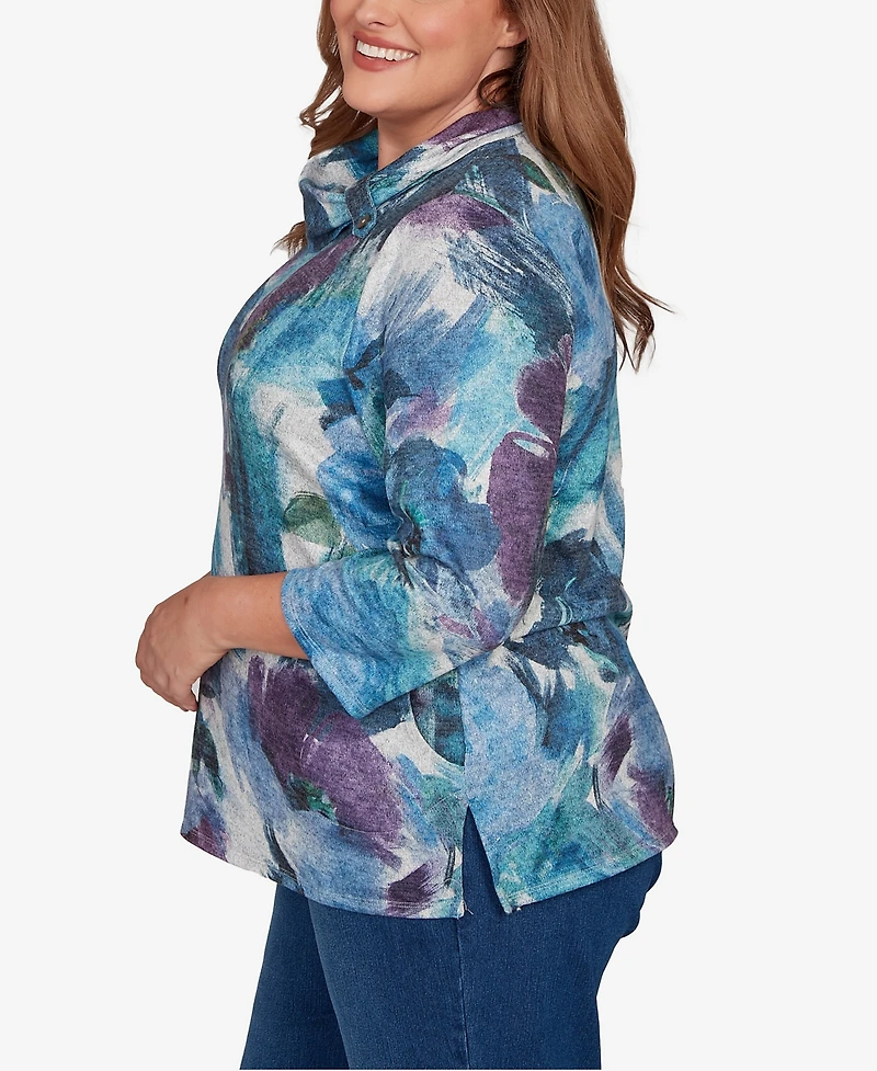 Alfred Dunner Plus Classic Floral Brushstroke Mock Neck Top