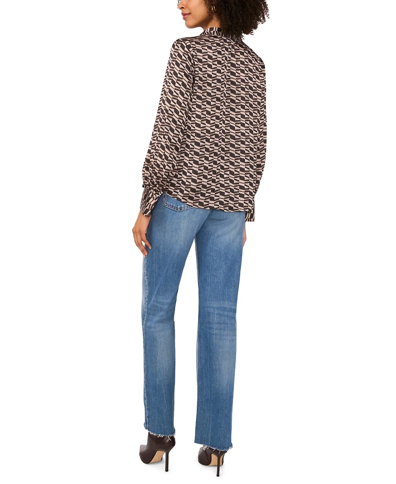 Vince Camuto Women's Printed Split-Neck Wide-Cuff Blouse