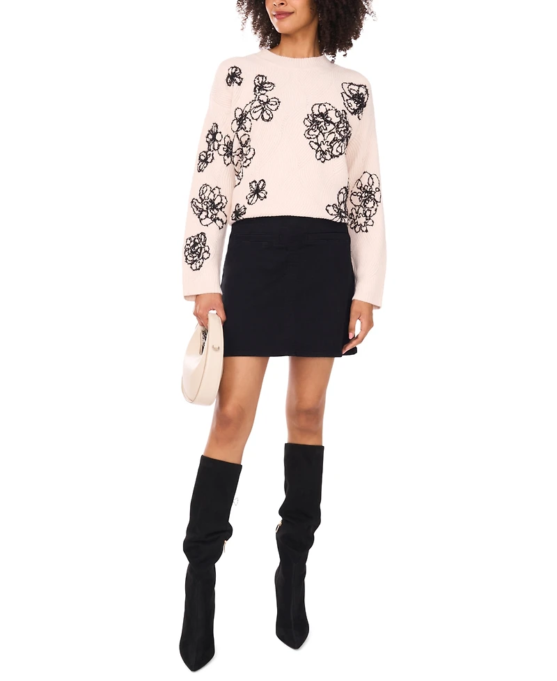 Vince Camuto Women's Floral-Embroidered Crewneck Sweater