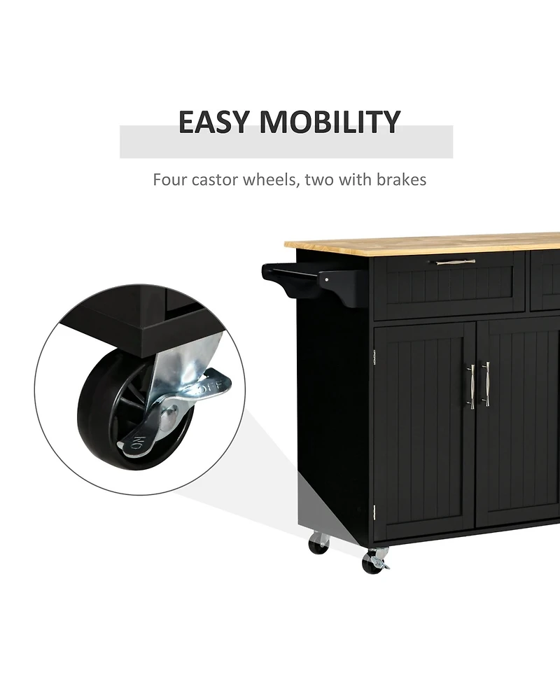 Halifax North America Black Mobile Kitchen: Island with Drawers and Cabinet Storage
