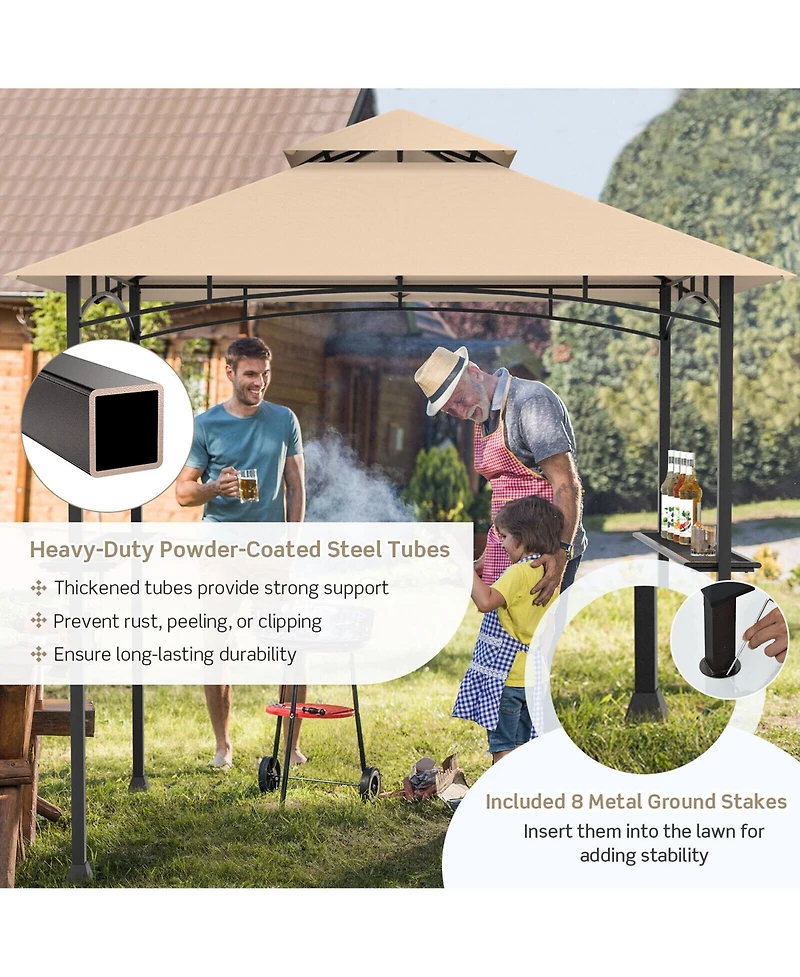 Gymax 8' x 5' Bbq Grill Gazebo 2-Tier Barbecue Canopy Vented Top Shelves Shelter