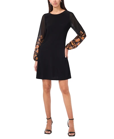 Msk Women's Chiffon-Sleeve Jersey Shift Dress
