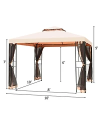 Gymax 10x10ft Metal Gazebo W/ Mosquito Netting Canopy Gazebo 2 Tier Vented Gazebo Top