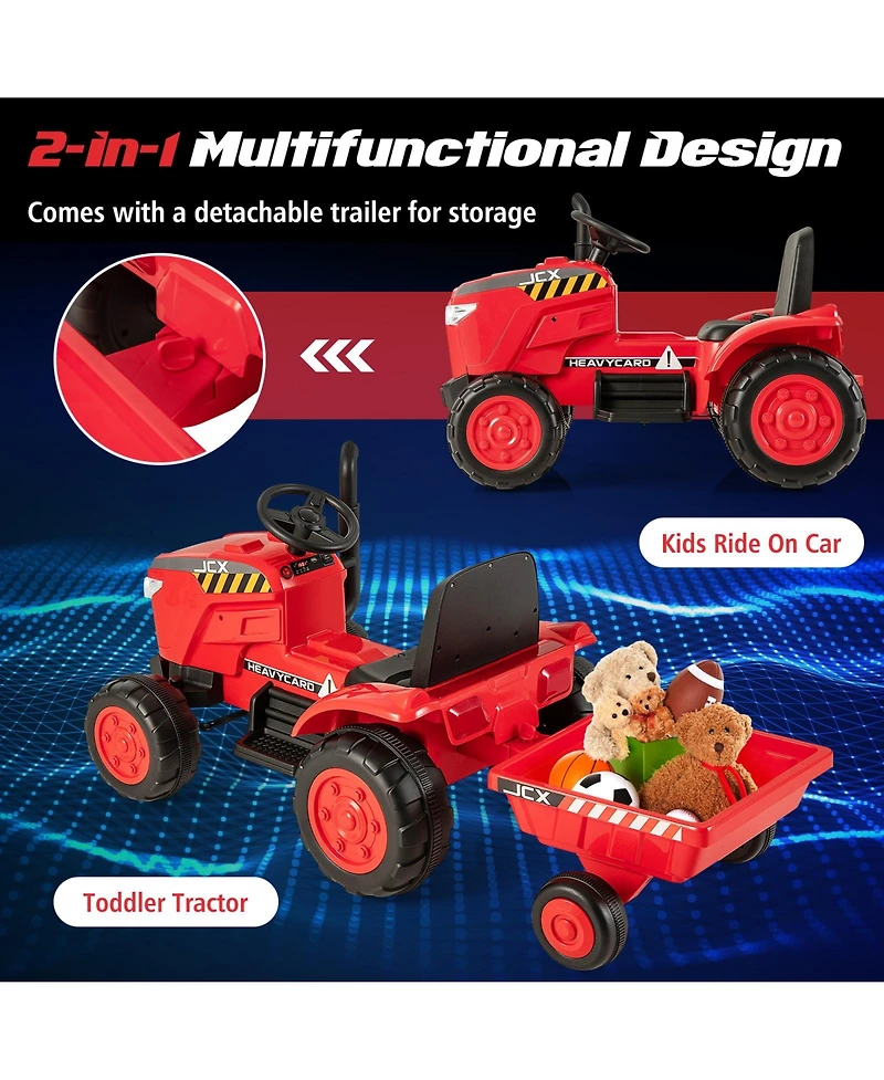 Akiudex Kids Ride On Tractor with Remote Control and Detachable Trailer