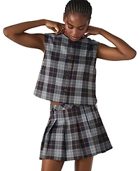 Steve Madden Women's Alessa Plaid Pattern Sleeveless Top
