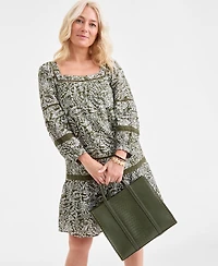 Style & Co Women's Cotton Printed Crochet-Trim Shift Dress, Macy's Exclusive